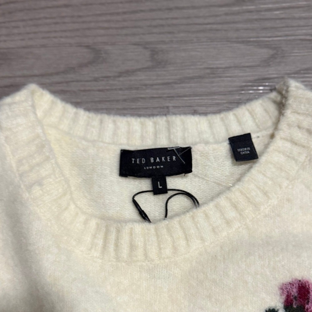 NWT Ted Baker London Floral Embroidered Wool Alpaca Blend Cream Sweater Women M - Picture 6 of 12